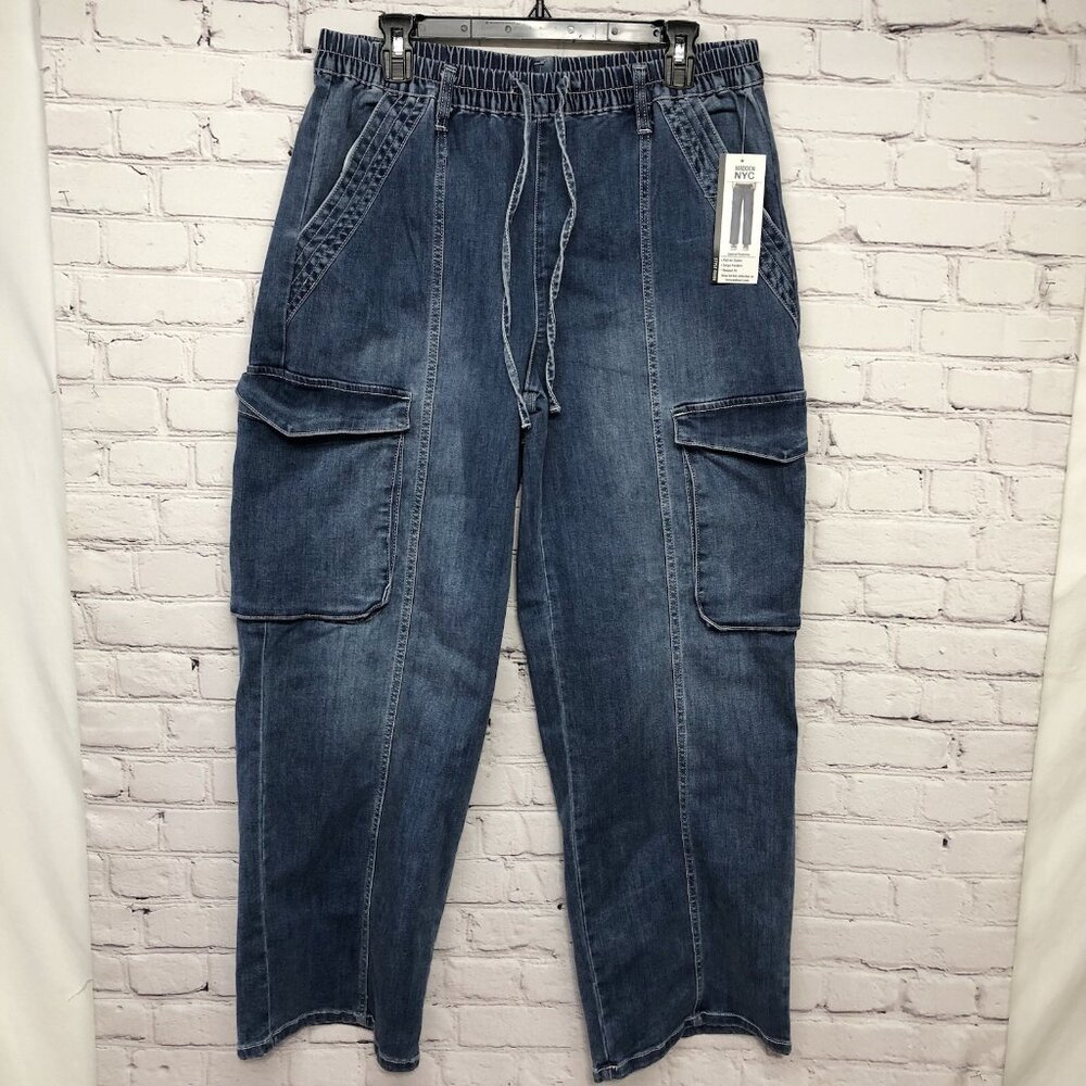 Cargo Pull-On Y2K Cargo Wide Leg Skater High Rise Big Pocket Flare Jeans Sz Lrg